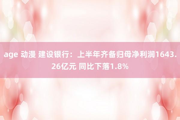 age 动漫 建设银行：上半年齐备归母净利润1643.26亿元 同比下落1.8%